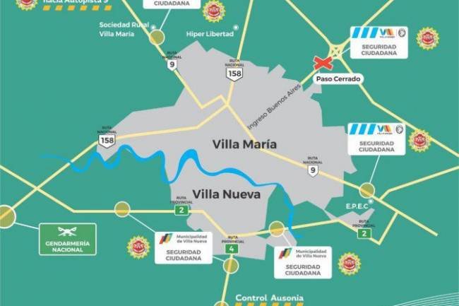 Nuevos controles en los accesos a las ciudades de Villa María y Villa Nueva