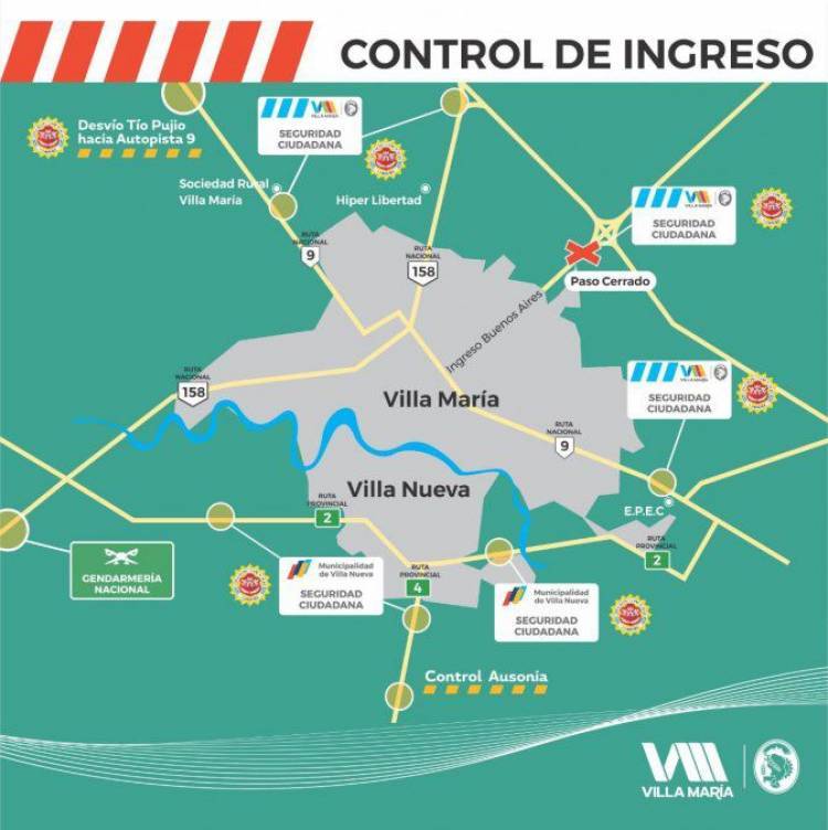 Nuevos controles en los accesos a las ciudades de Villa María y Villa Nueva