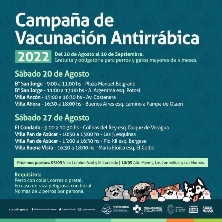 Campaña de vacunación antirrábica en Cosquín