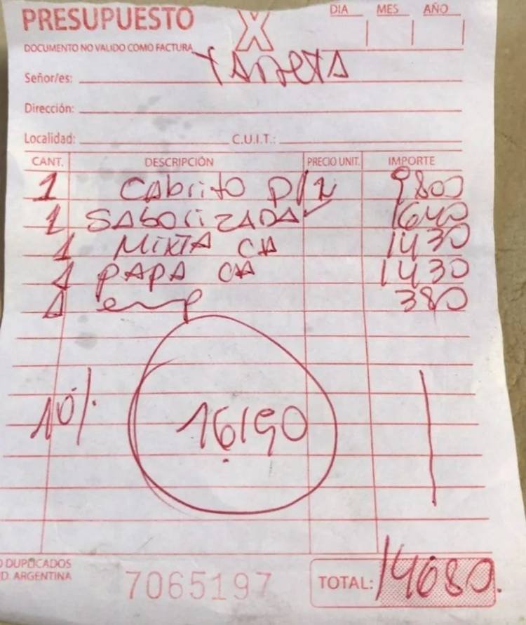 Parrilla de Huerta Grande que cobra cifras inentendibles