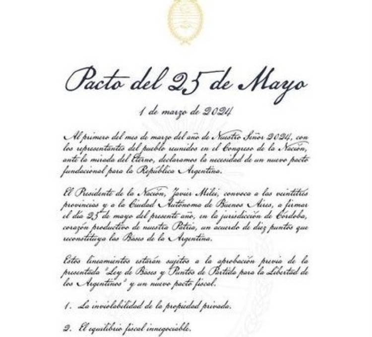 El Gobierno analiza postergar la fecha del Pacto de Mayo