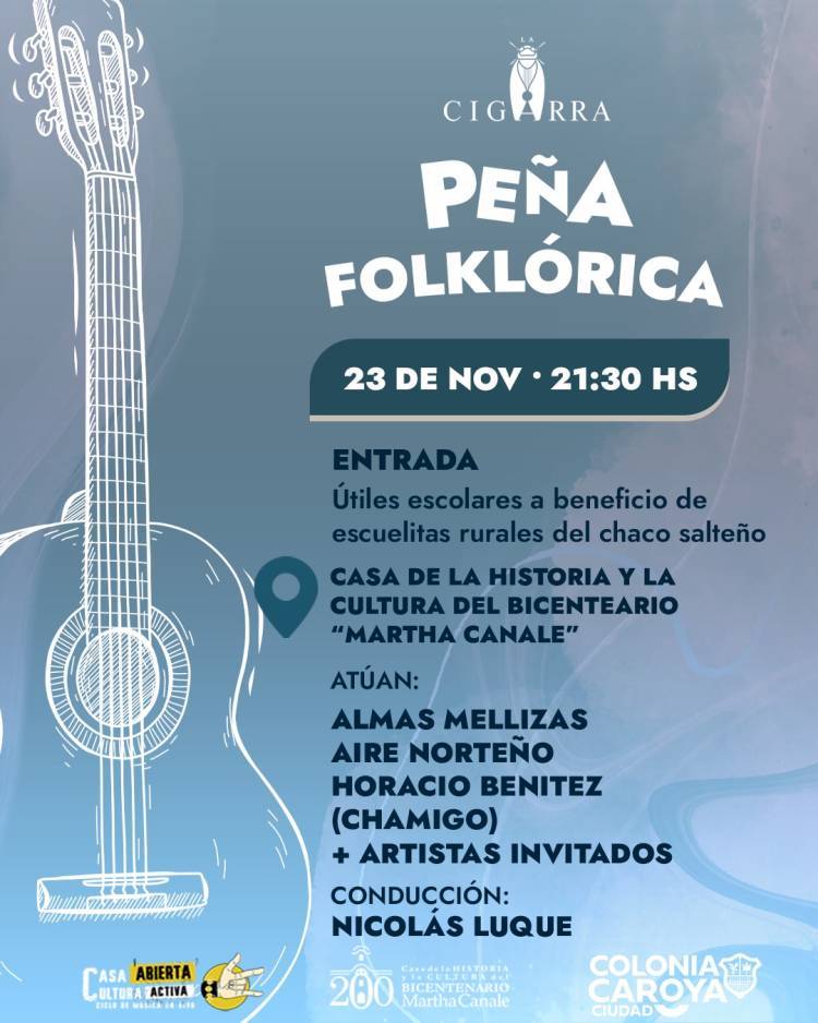 Peña folklórica a beneficio en Colonia Caroya